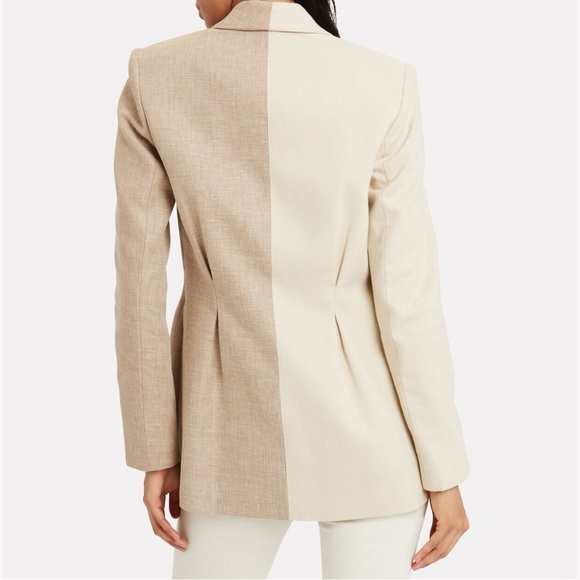 Acler Belvue Linen Blazer Jacket Double Breasted Two Tone Color Block Tan 8 NWOT - Picture 2 of 14
